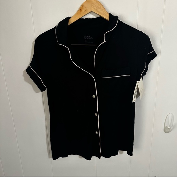 Stars Above Black Pajama Top with White Trim - Picture 1 of 2